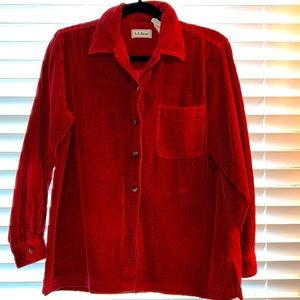 LL Bean corduroy button-down shirt shacket red.
